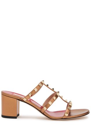 Valentino Garavani Rockstud 60 Metallic Leather Mules - Gold - 41 (IT41/ UK8)