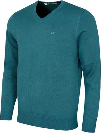 Calvin Klein Mens V-Neck Soft Cotton Sweater - Teal - XXXL