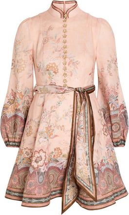 Zimmermann Alchemy Floral-print Belted Linen Mini Dress - Pink - 4 (UK 16 / XL)