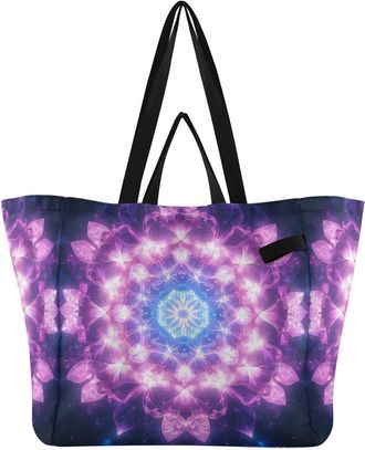 Generic Mandala Purple pattern Reusable Canvas Tote Bag, Heavy Duty Grocery Shopping Bag with Double Handles Hard Bottom Large Capacity Work Groceries Travel