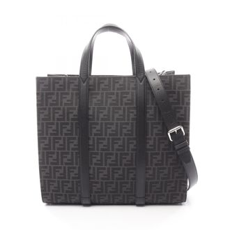 Fendi Black Gray Canvas Leather Tote Bag (Pre-Owned)