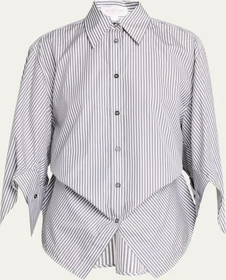 Michael Kors Keegan Stripe Cinched Button-Down Shirt