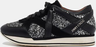 Jimmy Choo London Black Glitter And Suede Low Top Sneakers 39