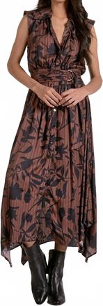 Elan Foliage Printed Dress In Brown