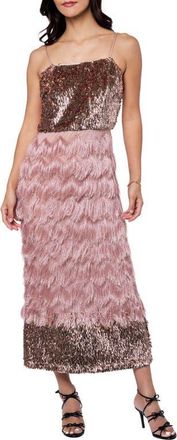 Ciebon Olivera Fringe & Sequin Dress in Champagne at Nordstrom, Size Small