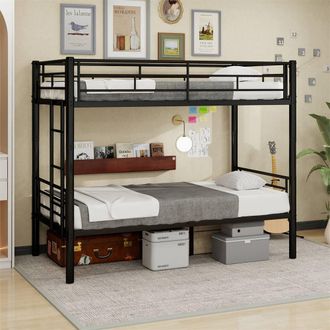 Direct Wicker Reinforced Metal Bunk Bed with Iron Art for Dorm & Children in Black | Size: Double