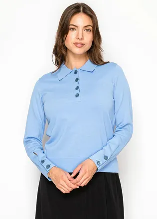 YAL New York Soft Blue Collared Knit Top