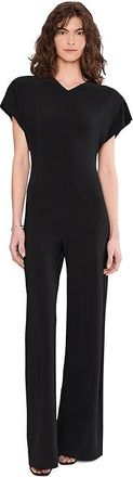 Norma Kamali Cap Sleeve Shoulder Pad Jumpsuit Womens Jumpsuit & Rompers One Piece Black : XL (Womens 10), Elastane/Polyester