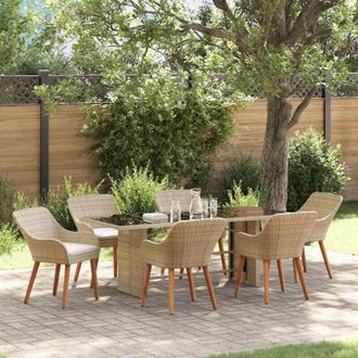 vidaXL Conjunto De Comedor De Jard&iacute;n 7 Pcs Beige Rat&aacute;n Sint&eacute;tico Vidaxl