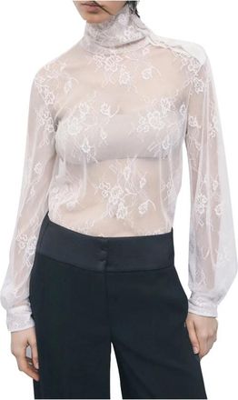 Patrizia Pepe Top met hoge hals en kant - Dames - Blouses - Wit - M - Overhemden
