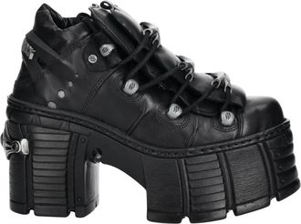 New Rock Enkellaars - Dames - Veterlaarzen - Zwart - 39 EU - Leer - Schoenen