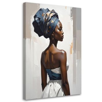 Feeby Impresi&oacute;n De Imagen, Retrato De Una Mujer En Estilo &Eacute;tnico Decoraci&oacute;n Elegante Con Turbante En Tonos Beige Y Azul Marino, 80x120
