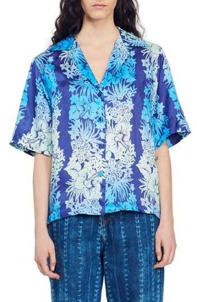 Sandro Papeete Print Camp Shirt in Bleu at Nordstrom Rack, Size 1 (Fits Like 2-4 Us)