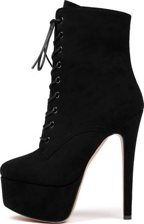 EDEFS Womens Ankle Boots Ladies High Heels Faux Suede Warm Winter Boots Blacksuede EU42