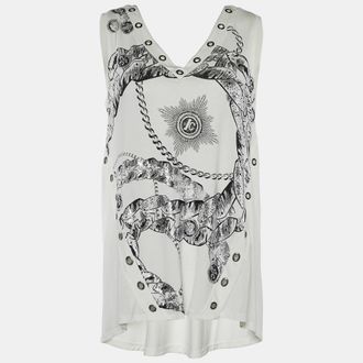 Roberto Cavalli White Printed Jersey Eyelet Top S