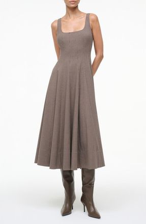 Staud Wells Houndstooth Fit & Flare Midi Dress at Nordstrom, Size 12