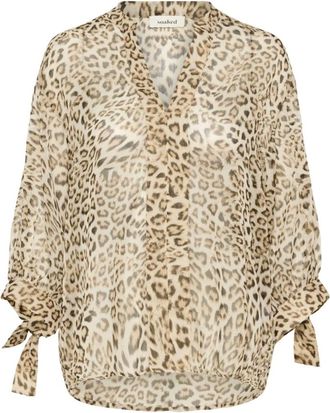 Soaked In Luxury Overhemden, Dames, Bruin, XS, Luipaardprint oversized blouse met 3/4 mouwen