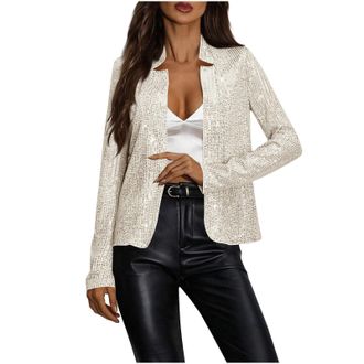 Generic Sequin Jacket Blazers for Women Plus Size Sparkly Tops for Womens Long Sleeve Open Front Cardigan Fitted Casual Party Suit Comfy Shimmer Sparkle Shinn