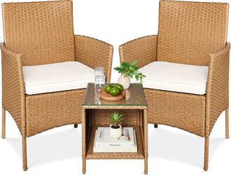 Best Choice Products 3-Piece Outdoor Wicker Conversation Patio Bistro Set, w/ 2 Chairs, Table