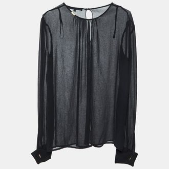 Elisabetta Franchi Black Chiffon Back Slit Detail Sheer Blouse L