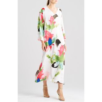 Natori Calypso Long Sleeve Nightgown in White Multi at Nordstrom, Size X-Small