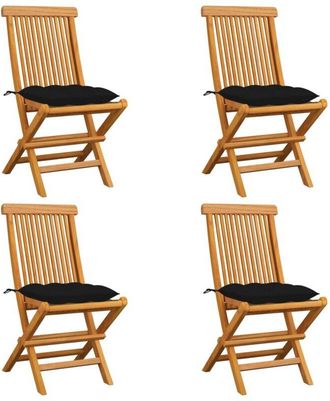 vidaXL Vidaxl - Sillas de jardín 4 uds madera maciza de teca con cojines negros
