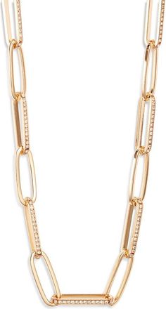 Nordstrom Rhinestone Paper Clip Chain Necklace in Clear- Gold at Nordstrom