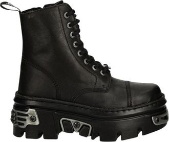 New Rock Wall Enkellaars - Heren - Veterlaarzen - Zwart - 36 EU - Leer - Schoenen
