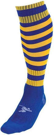 Loops JUNIOR Size 3-6 Hooped Stripe Football Socks - ROYAL BLUE/YELLOW Contoured Ankle