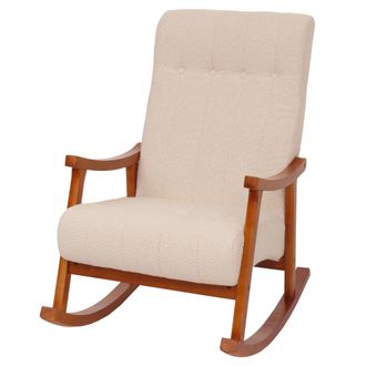 Hhg Silla Mecedora Hhg-862, Sill&oacute;n Relax, Madera Mvg, Tejido Boucl&eacute; (450 G/m&sup2;), Color Crema, Estructura Con Acabado En Nogal