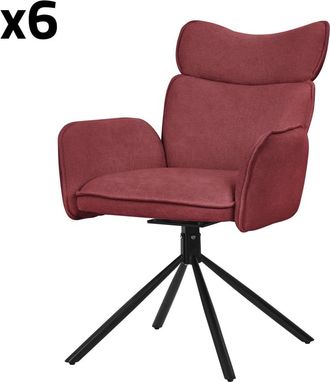 ML Design Set de 6 Sillas de comedor giratorias rojas con reposabrazos, respaldo