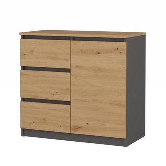 OEM C&oacute;moda Moderna De Antracita/roble Artesanal - 1 Puerta, 3 Cajones, Universal, Funcional, Para Sal&oacute;n, Dormitorio, Habitaci&oacute;n Infantil