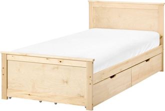 Beliani Storage Bed with 4 Drawers Natural Pine Wood MDF Birch Wood EU Single Size 3ft Headboard Scandinavian DAUPHIN
