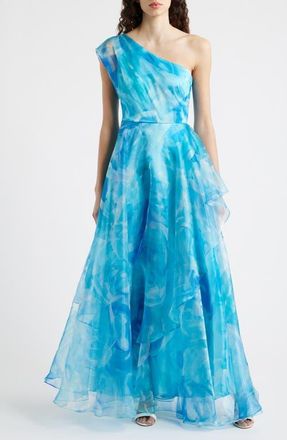 Eliza J One-Shoulder Georgette Ballgown in Blue at Nordstrom, Size 12