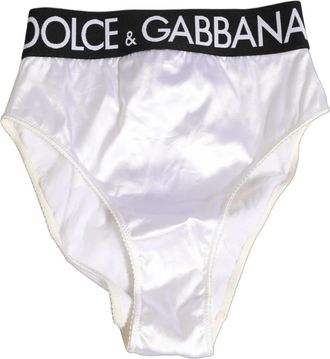 Dolce & Gabbana Satin High-Waist Brief - Dames - Onderbroek - Wit - S - Nylon - Ondergoed