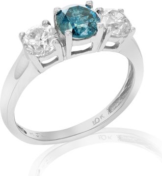 Vir Jewels 2 cttw 3 Stone Blue and White Diamond Engagement Ring 10K White Gold
