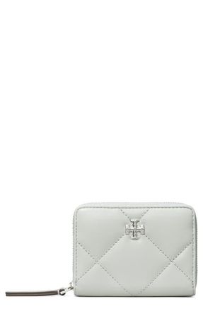 Tory Burch Small Kira Diamond Quilted Leather Zip Wallet in Light Titanium at Nordstrom