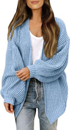 Generic Cocila Womens Chunky Knit Open Front Sweater Long Lantern Sleeve Oversized Knitwear Cardigans Ribbed Thermal Winter Hoodies Thick Warm Outerwear Long 