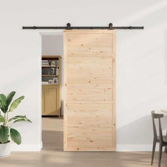 vidaXL Vidaxl - Puerta Deslizante Marr&oacute;n 90 X 208 Cm Madera Maciza De Pino