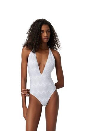 Missoni V-neck Zig Zag Lam&eacute; Viscose One-piece Swimsuit in Silver at Nordstrom, Size 42 It