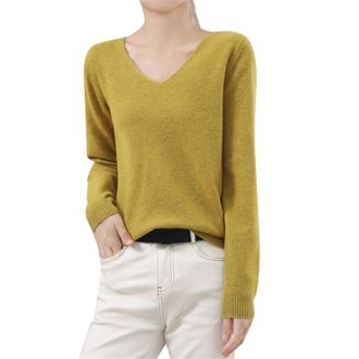 Generic Jumpers for Women V Neck Classic-Fit Soft Touch Cashmere Jumpers Ladies Lightweight Knitted Pullover Sweater Casual Comfortable Thermal Underwear Soli