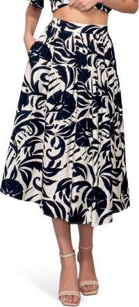 Melloday Tiered Midi Skirt in Navy/White at Nordstrom Rack, Size X-Small