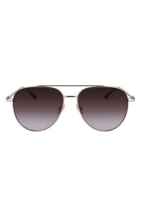 Ferragamo Gancini Evolution 61mm Aviator Sunglasses in Gold/Brown Gradient at Nordstrom