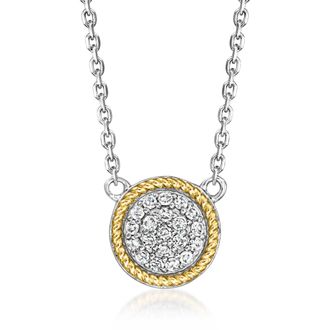 Ross-Simons Diamond Cluster Necklace in Sterling Silver and 14kt Yellow Gold