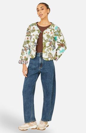 Yumi Print Reversible Cotton Jacket in White at Nordstrom, Size 12