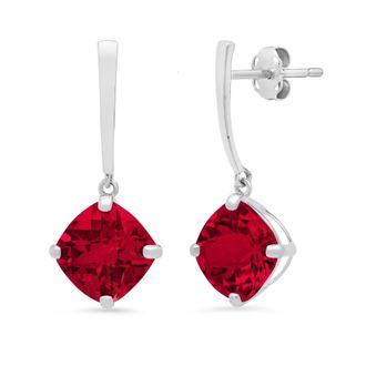 MAX + STONE 14k White Gold Solitaire Cushion-Cut Gemstone Drop Earrings (8mm)
