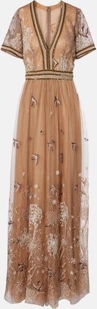 Costarellos Abito lungo in tulle ricamato