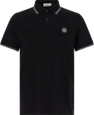 Stone Island Black Solid Shirt Collar Polo