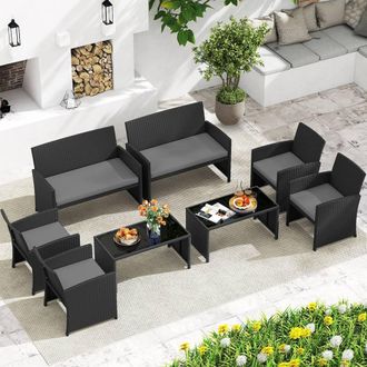 Costway Costway 4PCS Patio Rattan Conversation Set Wicker Furniture Set W/Cushions in Grey