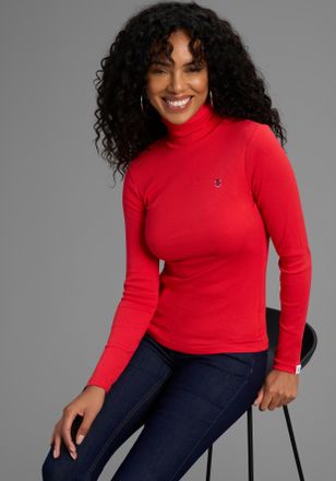 DELMAO Rollkragenshirt DELMAO, Damen, Gr. 36/38, rot, Rippware, Obermaterial: 100% Baumwolle, unifarben, Basic, sehr figurbetont h&uuml;ftlang, Shirts Rollkragens